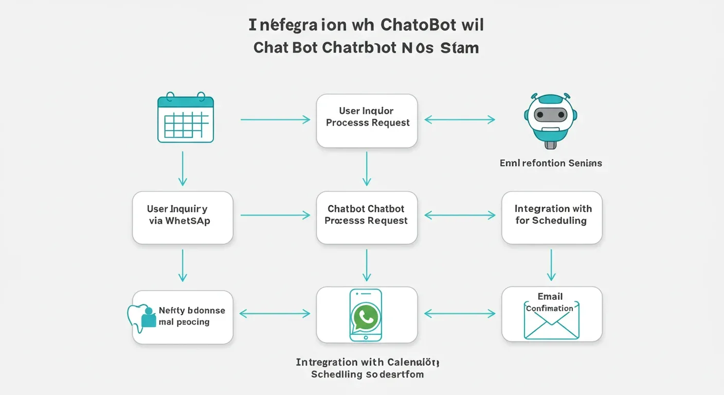 Flowchart showing AI chatbot integration with Practo Ray, WhatsApp Business, Google Calendar, Razorpay, and Zoho CRM for dental clinics